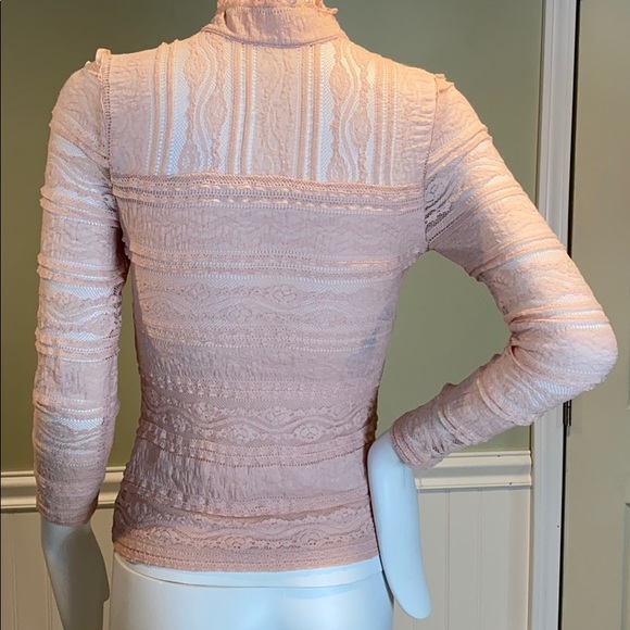 BeBe High Neck Keyhole Long Sleeve Lace Top - Picture 7 of 10